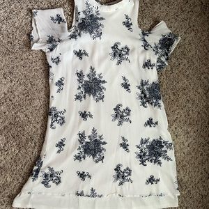 White with blue floral design dress size Medium